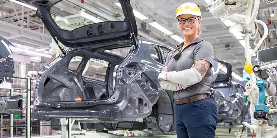 Group of Employees Working at Mazda Toyota Manufacturing Plant in North Alabama